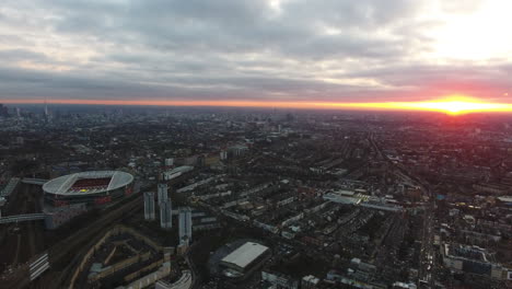 Stadium-in-Finsbury-neighbourhood-London-sunset-aerial-drone-shot